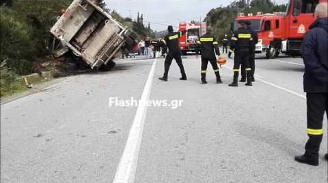 Θανατηφόρο τροχαίο με ανατροπή απορριμματοφόρου στην εθνική Χανίων - Κισσάμου