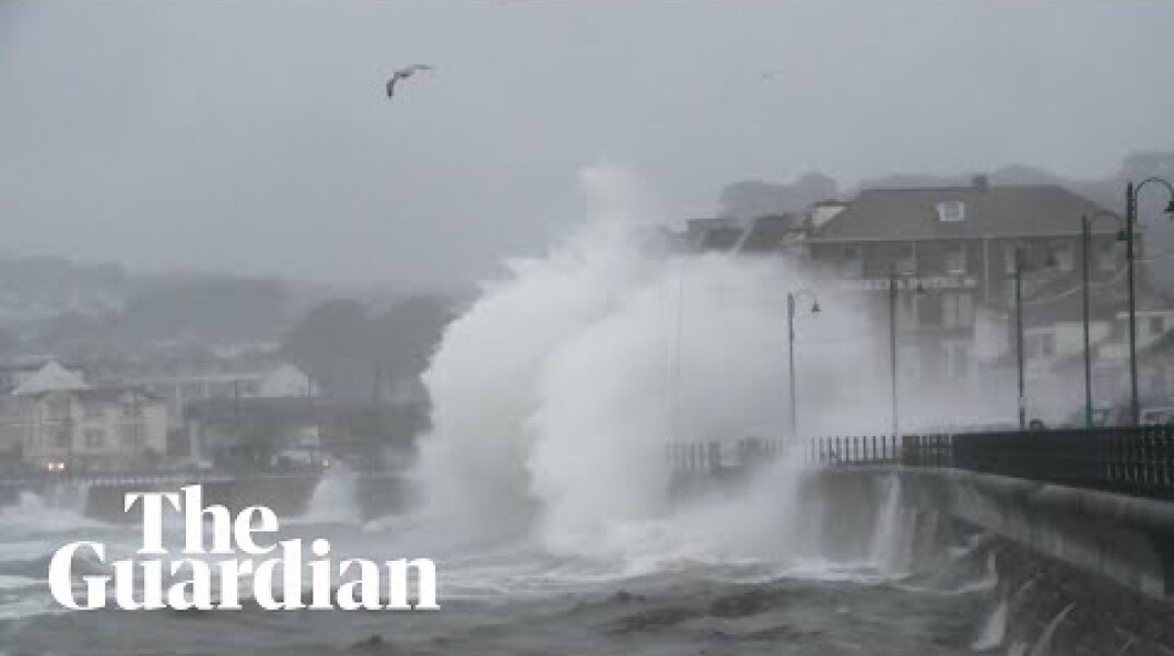 Storm Callum: high tide batters promenade in Penzance
