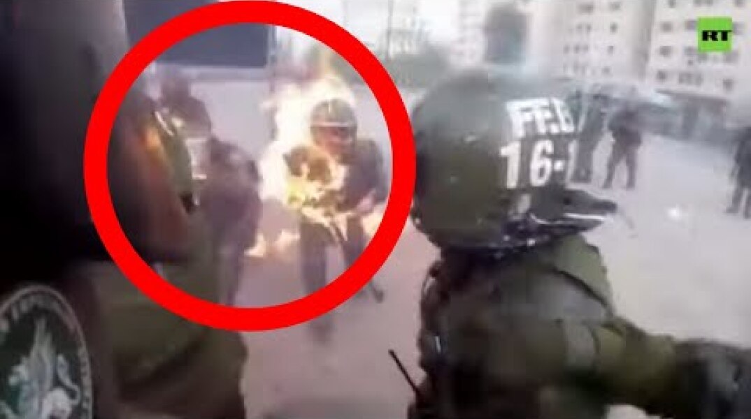 DISTURBING: Chilean officers set on fire with Molotov cocktails