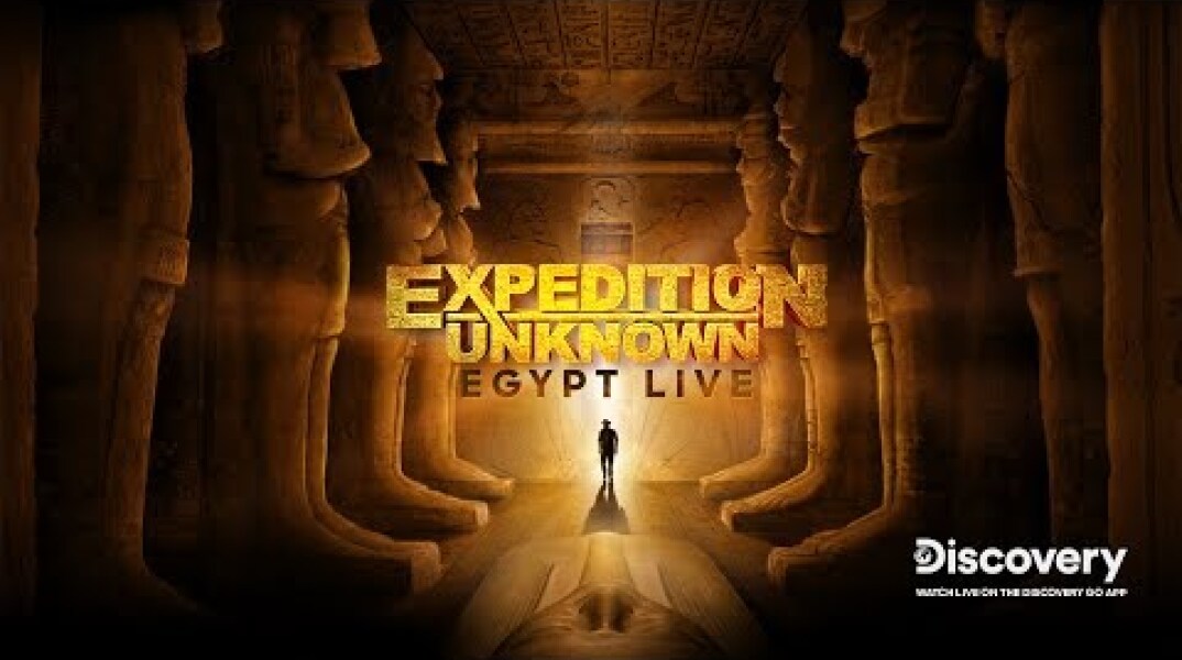 The moment of opening an Ancient Egyptian sarcophagus in “Expedition Unknown: Egypt Live”