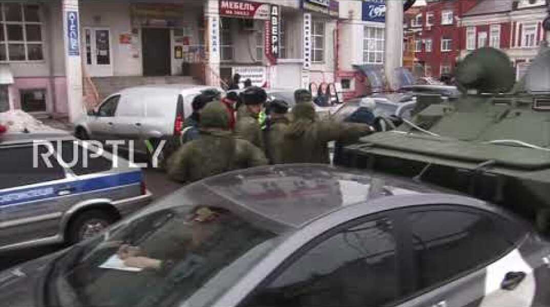 Russia: Cars get sandwiched between two armoured personal carriers in Kursk