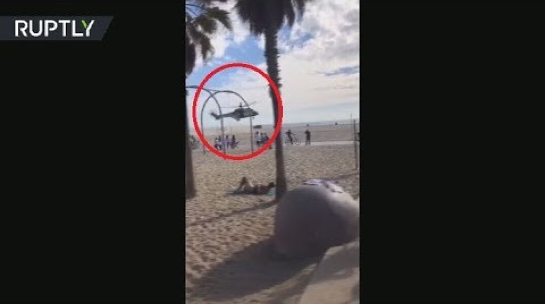 RAW: Helicopter lands by pier after California bomb scare
