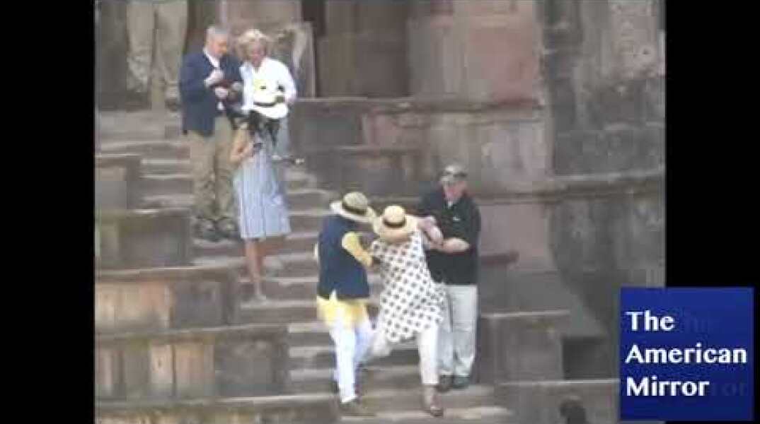 Hillary Clinton nearly falls down stairs in India -- twice!