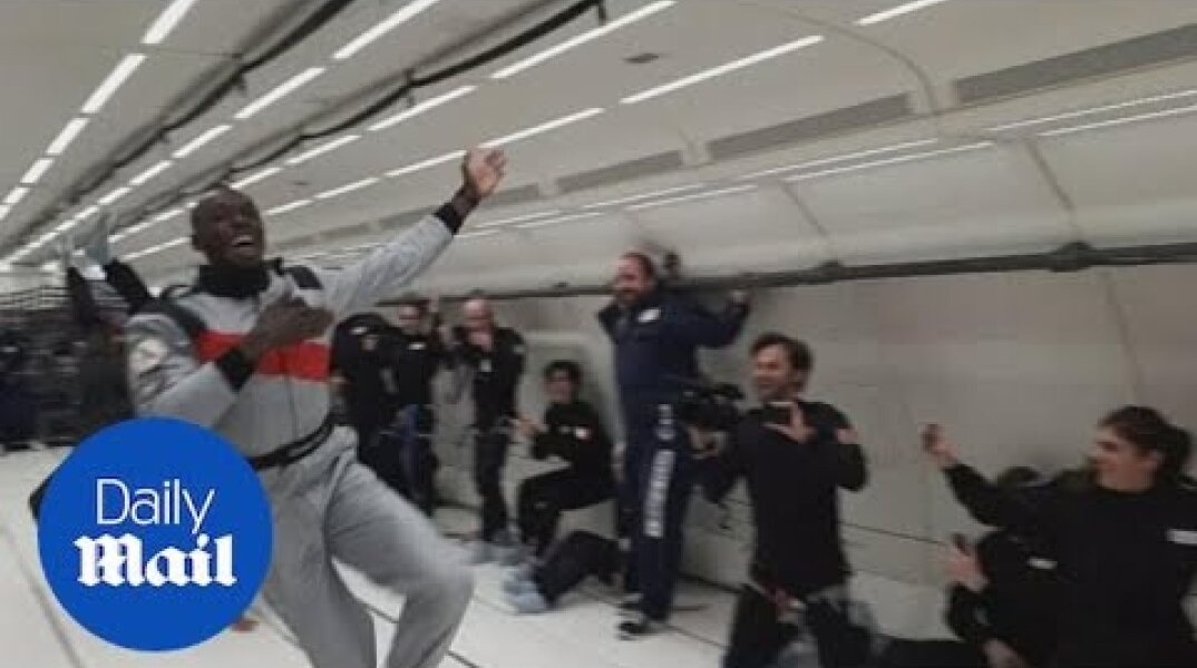 Usain Bolt sprints and drinks champagne in zero-gravity