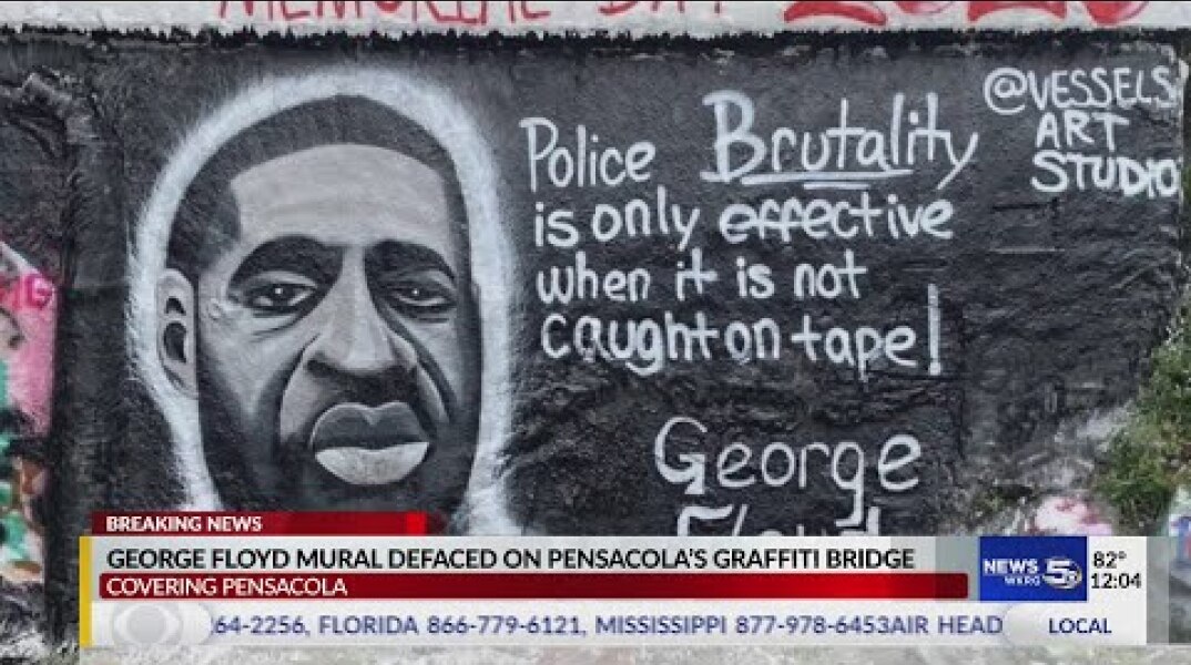 George Floyd Mural Defaced on Pensacola's Graffiti Bridge