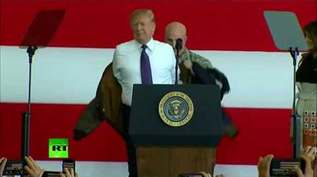 ‘This jacket looks better, you can keep mine’: Trump gets new outfit at Yokota Air Base