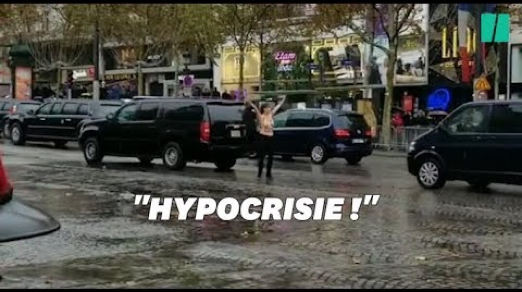 Des Femen forcent la sécurité au passage de la voiture de Trump sur les Champs-Élysées