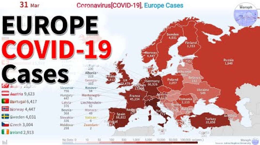 Coronavirus[COVID-19], Europe Cases - Johns Hopkins (01.22~04.15)
