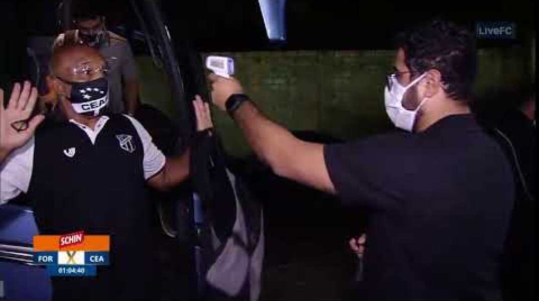 Funny thermometer check before Brazil football match.