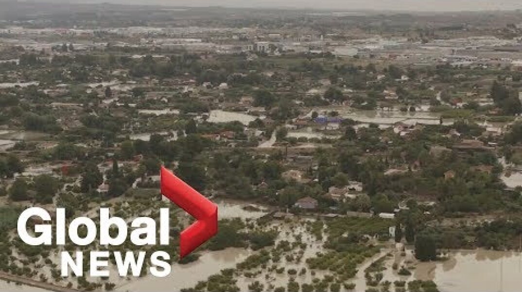 Aerial video shows extent of flooding in Spain