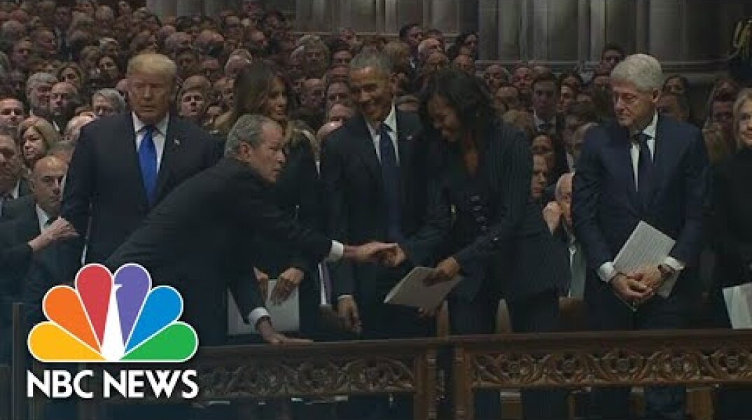 George W. Bush Continues Sweet Tradition With Michelle Obama At Dad's Funeral | NBC News
