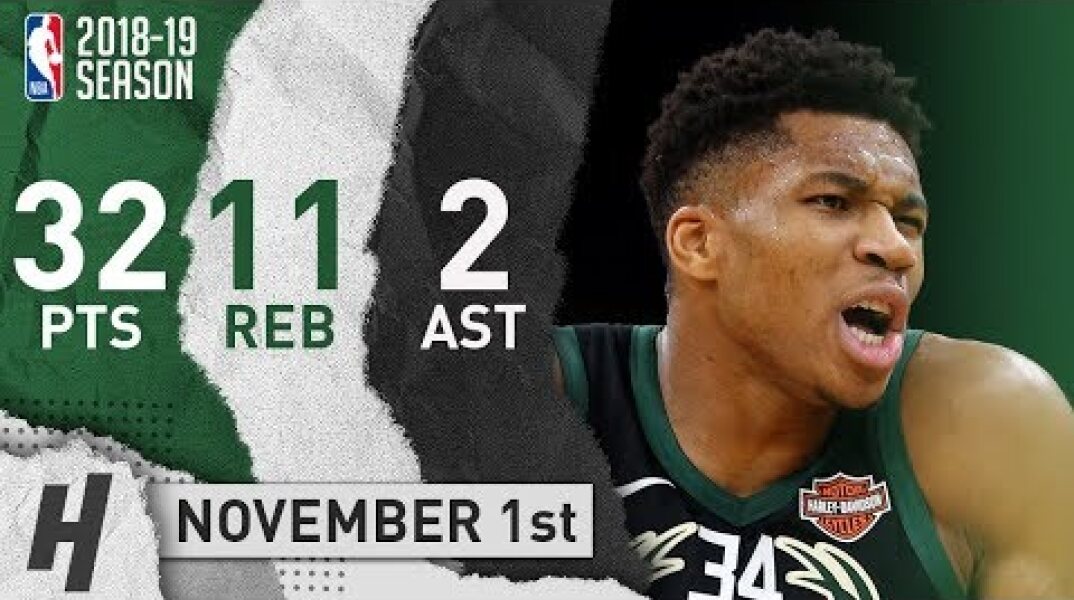 Giannis Antetokounmpo Full Highlights Bucks vs Celtics 2018.11.01 - 32 Pts, 2 Ast, 11 Rebounds!