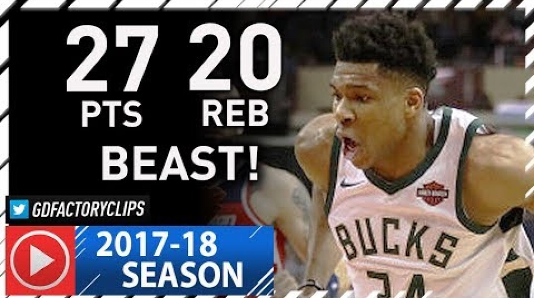 Giannis Antetokounmpo Full Highlights vs Wizards (2018.01.15) - 27 Pts, 20 Reb, 6 Ast, BEAST!
