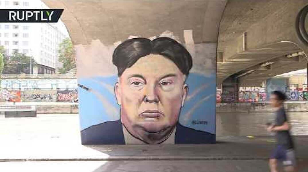 Trump & Kim Jong-un swap hair in Vienna graffiti