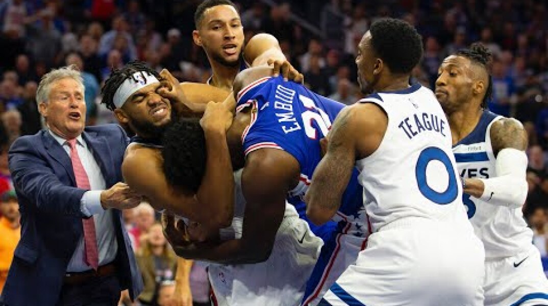 Joel Embiid and Karl-Anthony Towns Threw Punches At Each Other In Philly Brawl