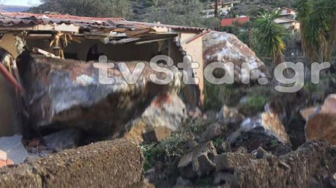 Βράχος έπεσε σε σπίτι στη Βοιωτία 