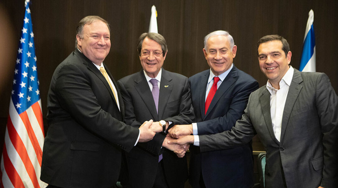 Μάικ Πομπέο, Νίκος Αναστασιάδης, Μπενιαμίν Νετανιάχου και Αλέξης Τσίπρας