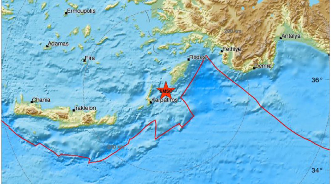 Το επίκεντρο του σεισμού των 4,3 Ρίχτερ μεταξύ Καρπάθου και Ρόδου 