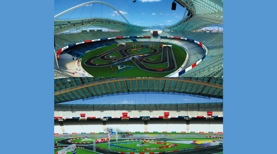 Ασφάλτινη πίστα 1,2χλμ. στα πρότυπα του Stade De France, για την υπερειδική «the bp ultimate super special stage» του 52ου Ράλλυ Ακρόπολις. ©www.stadia.gr