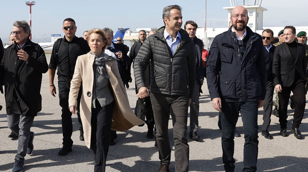 Ο Κυριάκος Μητσοτάκης με την ηγεσία της ΕΕ στον Έβρο