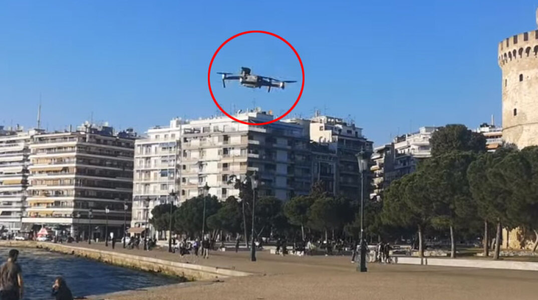 Drone στη Θεσσαλονίκη για τον κορωνοϊό καλεί τους πολίτες να μη βγαίνουν από τα σπίτια τους