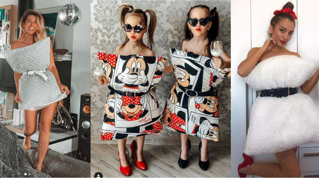 Εικόνες από Instagram με γυναίκες και κορίτσια να φοράνε μαξιλάρι σαν φόρεμα