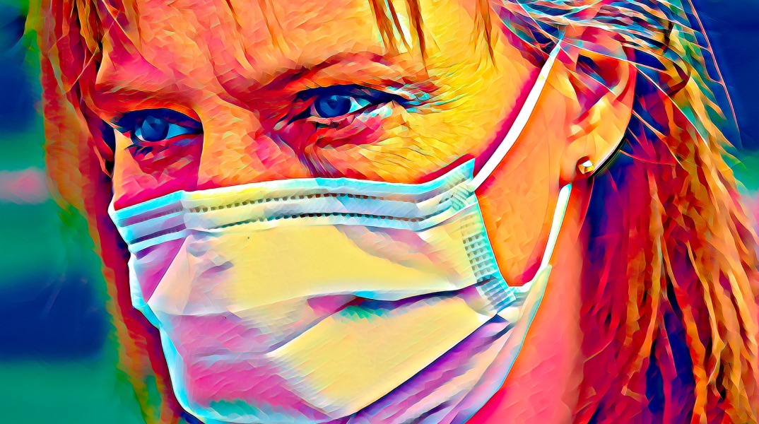 ΕΙκονογράφηση - Γυναίκα που φορά χειρουργική μάσκα