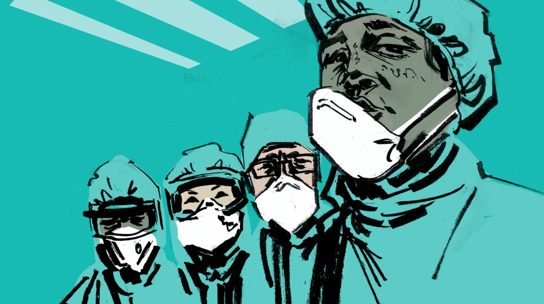 Εικονογράφηση γιατρών με μάσκα προστασίας - κορωνοϊός 