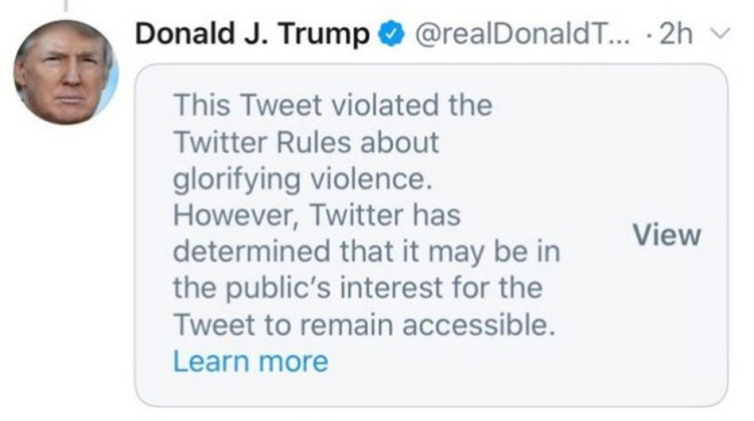 Το Twitter  αποδοκίμασε  το tweet του Τραμπ για την Μινεάπολη