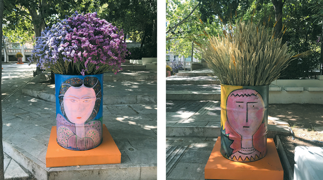 H Νίνα Ιωαννίδου (ανθοπωλείο Fleria) με τα ζωγραφισμένα της βαρέλια και ο Δήμος Αθηναίων έδωσαν για λίγες ημέρες μια άλλη όψη στην πλατεία Κολωνακίου