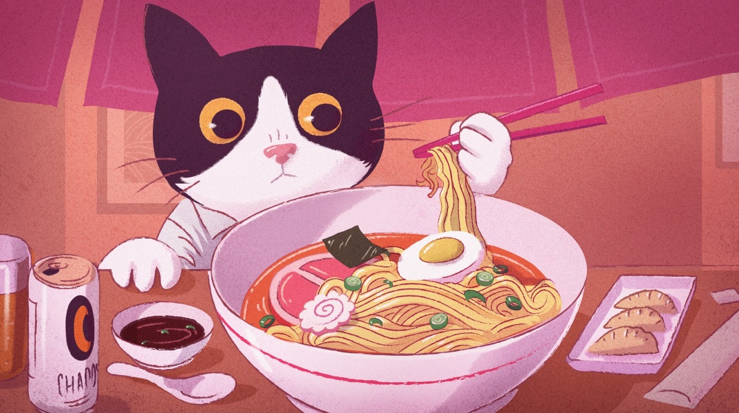 Εικονογράφηση - Γάτα που τρώει