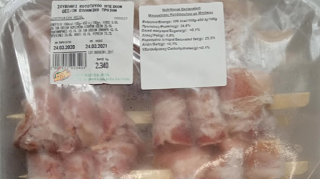 ΕΦΕΤ - Σαλμονέλα σε σουβλάκια κοτόπουλου με μπέικον - Ανάκληση