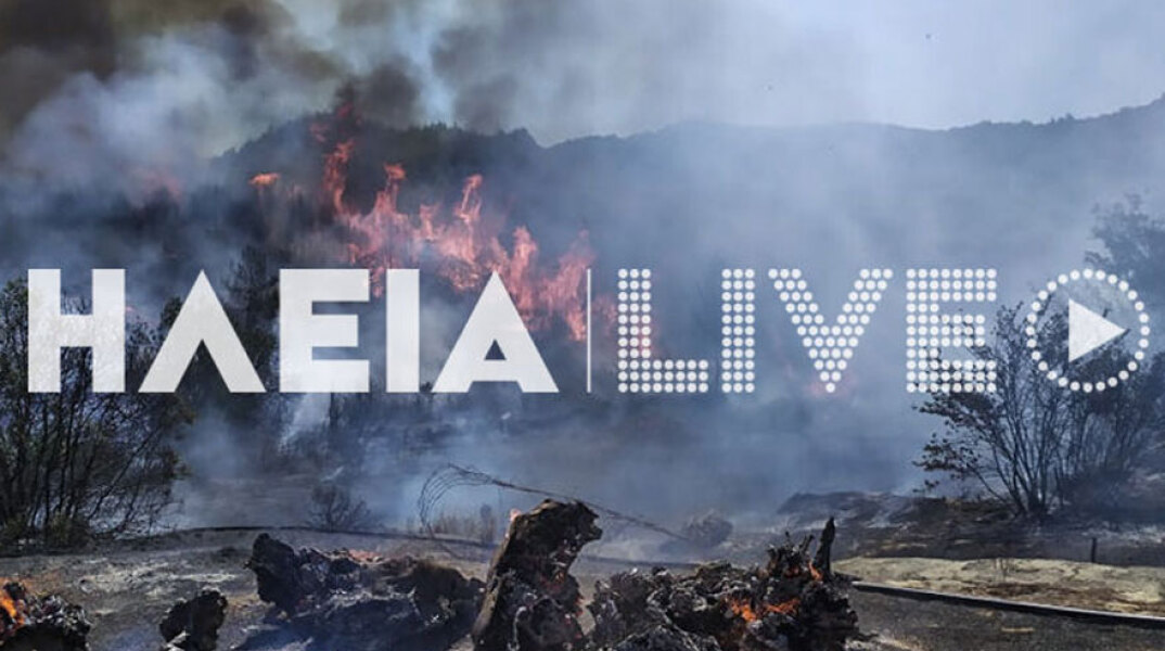 Μεγάλη φωτιά καίει δάσος και ελιές στο Λαντζόι Ηλείας