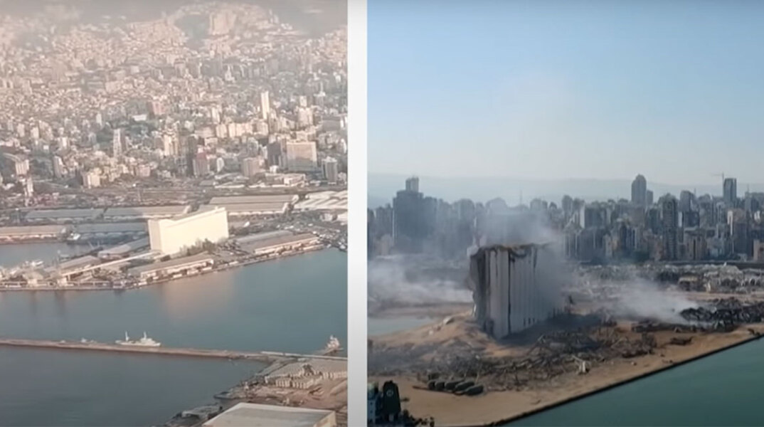 Λίβανος: Drone καταγράφει το πριν και το μετά την έκρηξη στη Βηρυτό