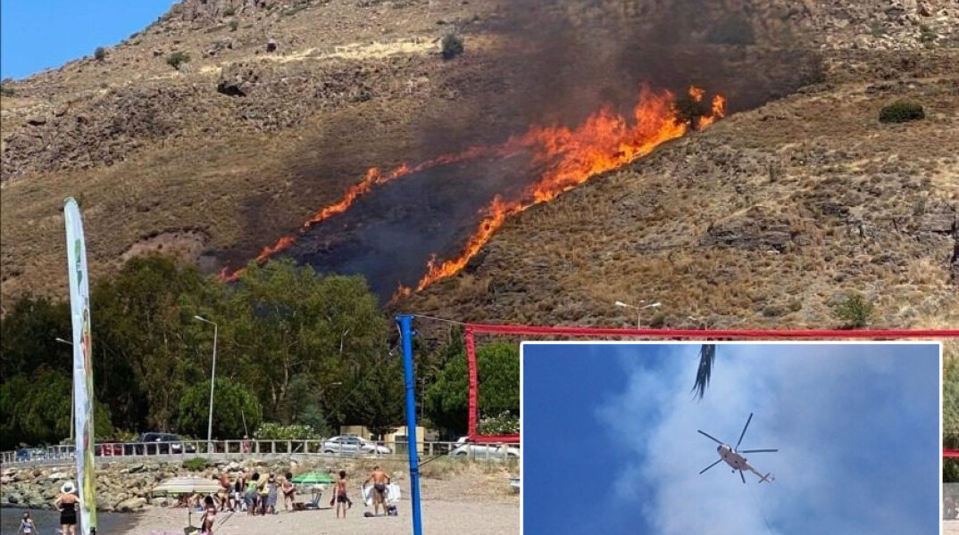 Φωτιά στη Μυτιλήνη: Καίει πάνω από την παραλία στον οικισμό Πέτρα