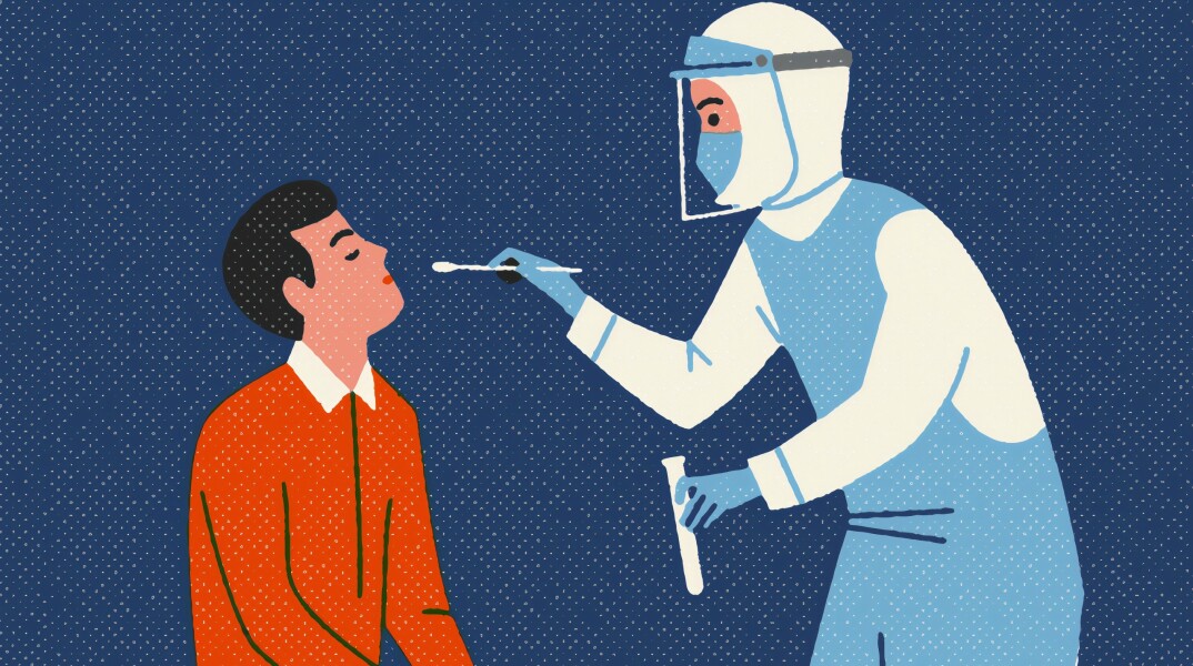 Εικονογράφηση για τον κορωνοϊό - Γιατρός φροντίζει ασθενή