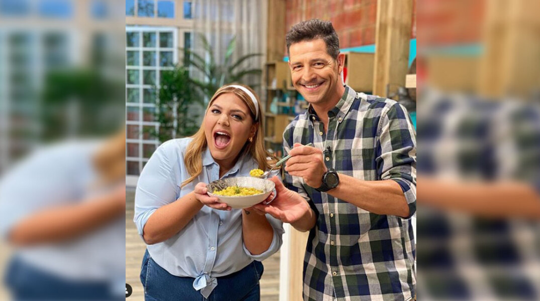 Η παρουσιάστρια Δανάη Μπάρκα και ο σεφ Απόστολος Ρουβάς