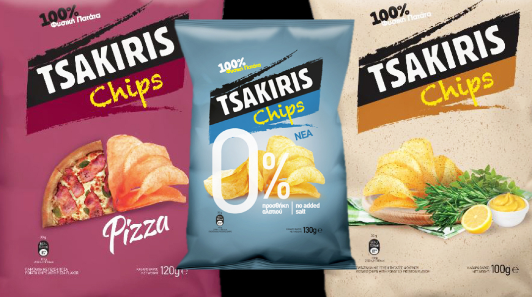 Νέα Tsakiris Chips: Pizza, Πατάτες Φούρνου, 0% Προστιθέμενο Αλάτι