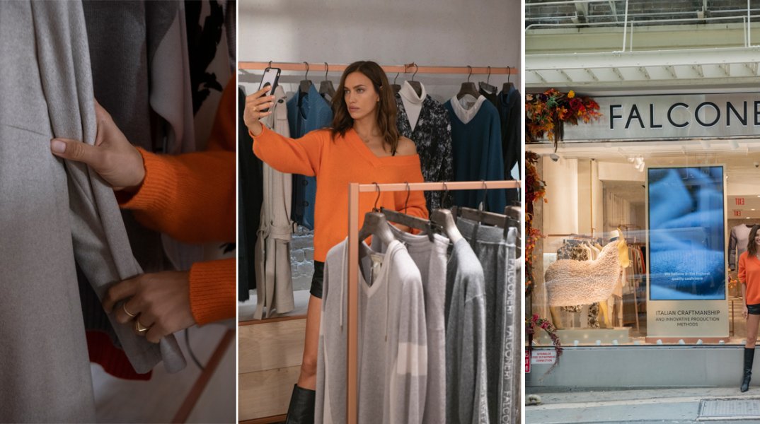 Spotted: Η Irina Shayk με Falconeri πουλόβερ, από κασμίρι και μετάξι σε τέλειο χρώμα στη boutique του αγαπημένου της brand στο Σόχο (Νέα Υόρκη).