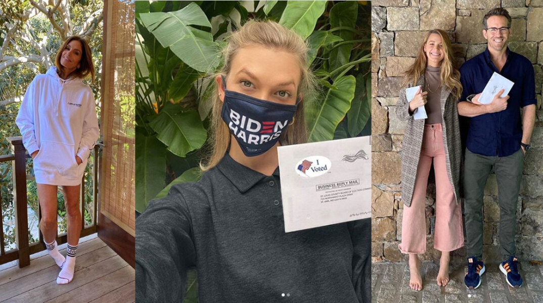 Από αριστερά: Cindy Crawford, Karlie Kloss, Blake Lively, Ryan Reynolds δείχνουν ότι ψήφισαν στις αμερικανικές εκλογές 2020