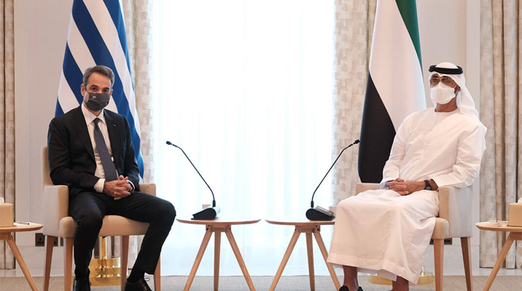 Ο πρωθυπουργός Κυριάκος Μητσοτάκης με τον διάδοχο του Θρόνου των ΗΑΕ Σεΐχη Mohammed Bin Zayed Al Nahyan