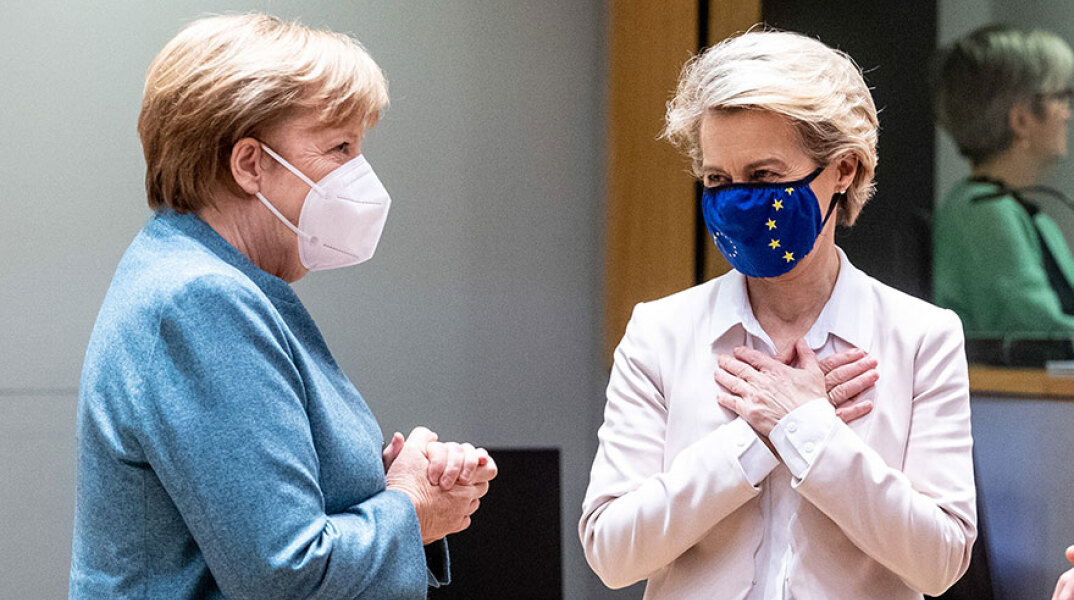 Άνγκελα Μέρκελ και Ούρσουλα Φον ντερ Λάιεν στη Σύνοδο Κορυφής της Ευρωπαϊκής Ένωσης στις Βρυξέλλες