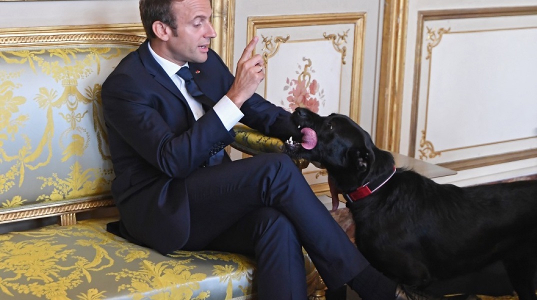 Ο πρόεδρος της Γαλλίας, Εμανουέλ Μακρόν, με τον σκύλο του, Nemo