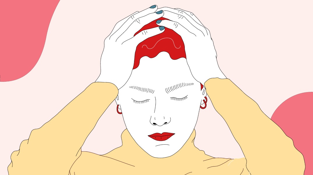 Εικονογράφηση γυναίκας που πιάνει το κεφάλι της