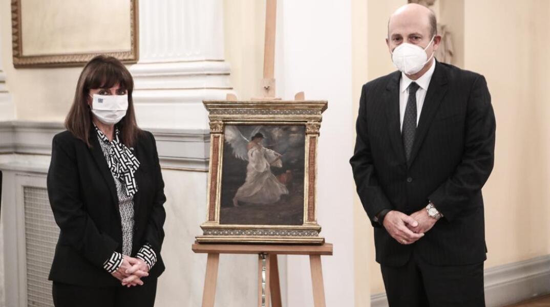 Η ΠτΔ, Κατερίνα Σακελλαροπούλου με τον δωρητή του πίνακα κ.Γκέρτσο