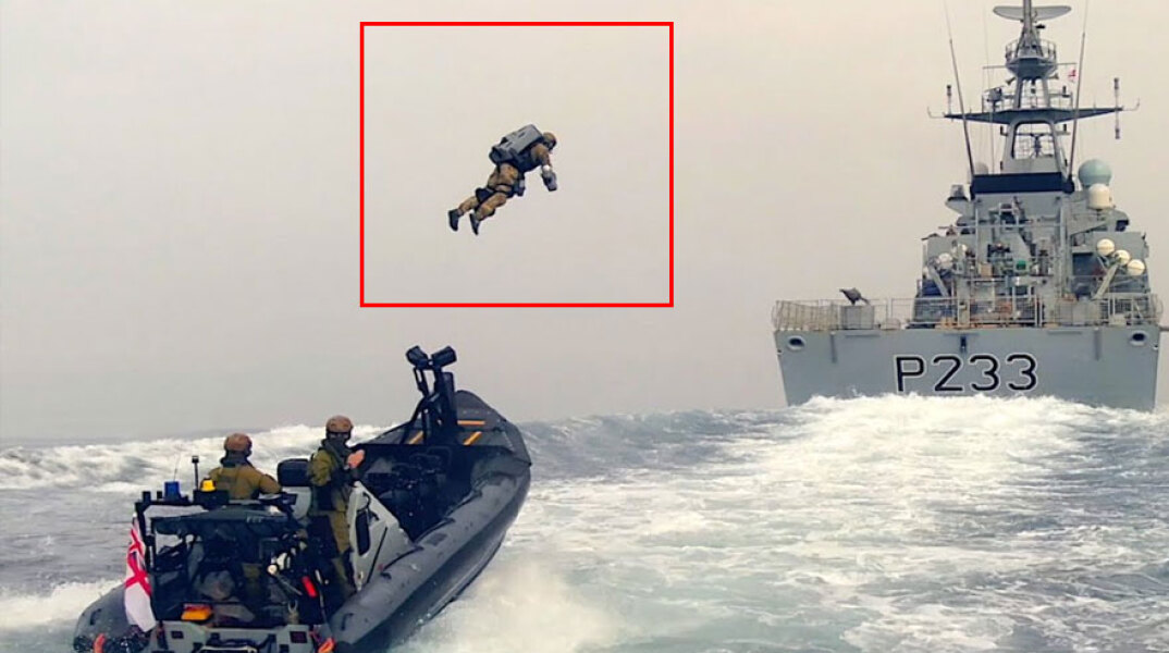 Μεγάλη Βρετανία: Ιπτάμενος στρατιώτης σηκώνεται από φουσκωτό και προσεγγίζει πολεμική φρεγάτα