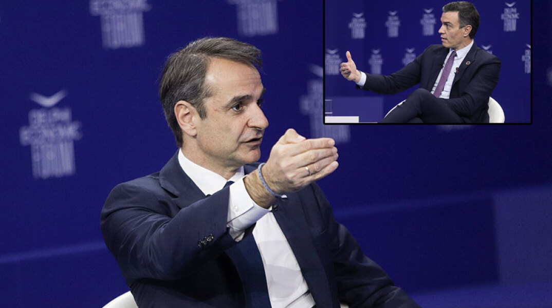 Οικονομικό Φόρουμ Δελφών: Κυριάκος Μητσοτάκης (Ένθετη: Πέδρο Σάντσεθ)