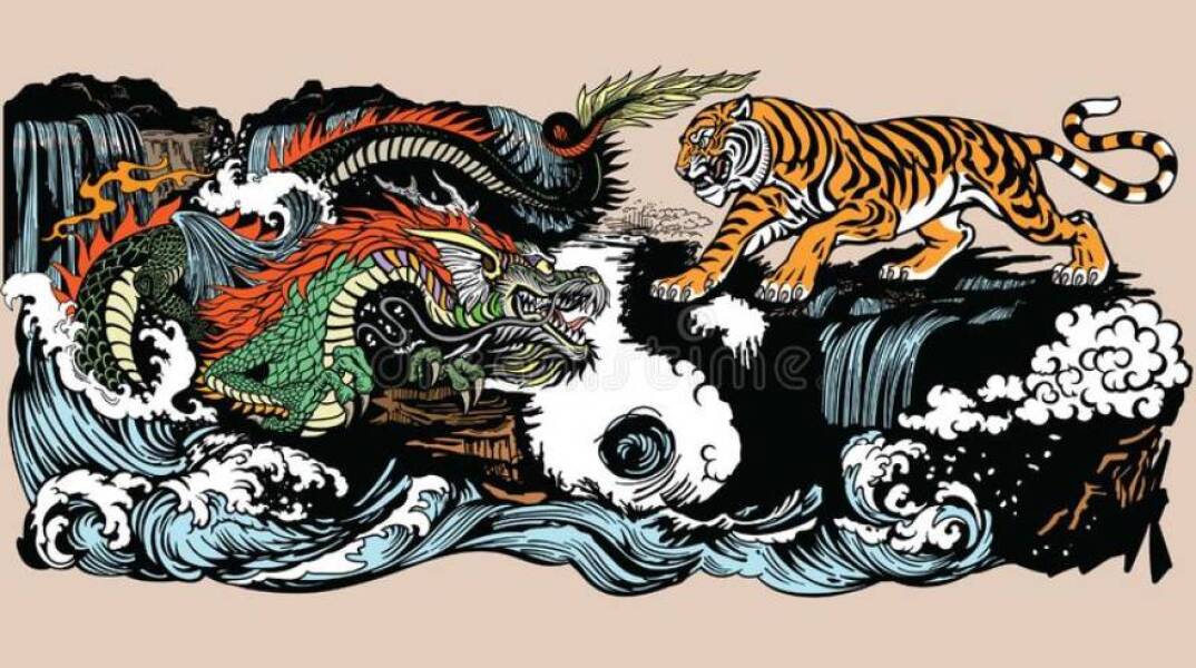 κινεζική απεικόνιση δράκων και τιγρών