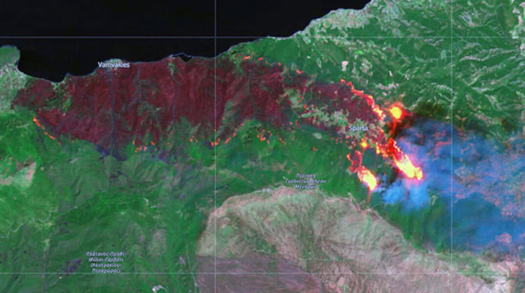 Κορινθία - Φωτιά: Το πύρινο μέτωπο, όπως το κατέγραψε ο ευρωπαϊκός δορυφόρος Sentinel-2