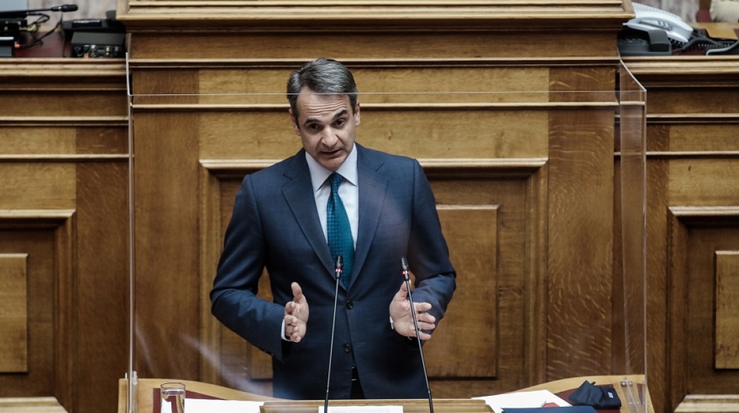 Ο πρωθυπουργός, Κυριάκος Μητσοτάκης, στο βήμα της Βουλής